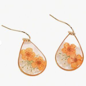 Real Orange Flower Dried Pressed Flower Transparent Earrings Z195
